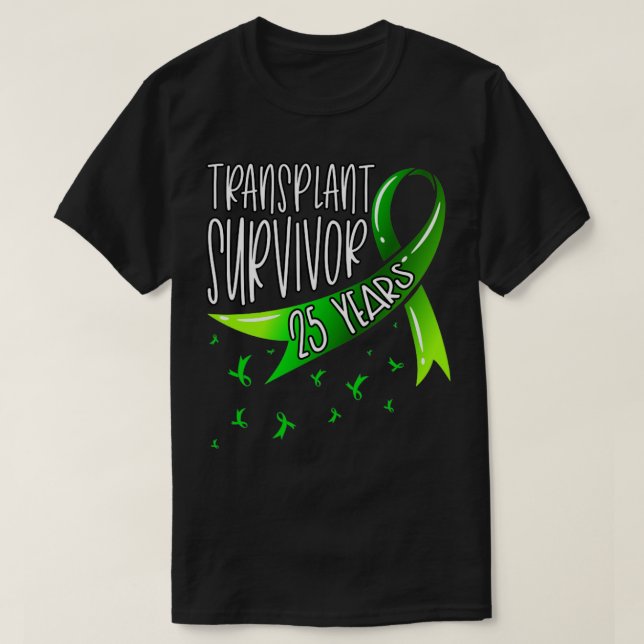 T-shirt 25 ans Transplant d'organes Survivant du Ruban ver (Design devant)