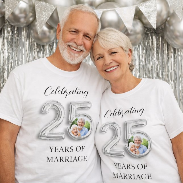 T-shirt 25e anniversaire du mariage photo argent (Créateur téléchargé)