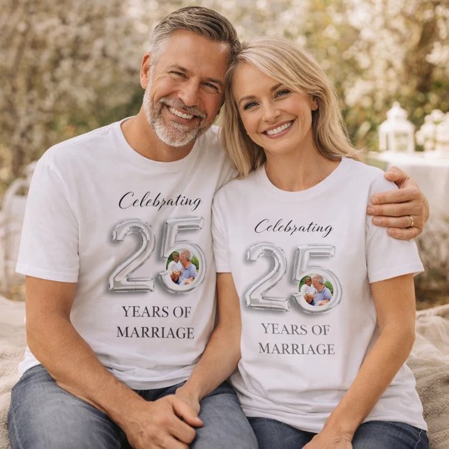 T-shirt 25e anniversaire du mariage photo argent (Créateur téléchargé)