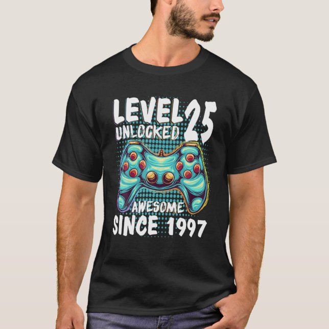 T-shirt 25E Anniversaire Gamer Niveau 25 Déverrouillé Awes (Devant)