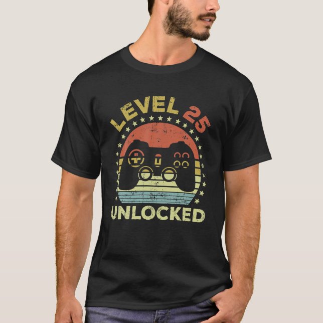 T-shirt 25e anniversaire Jeu niveau 25 déverrouillé (Devant)