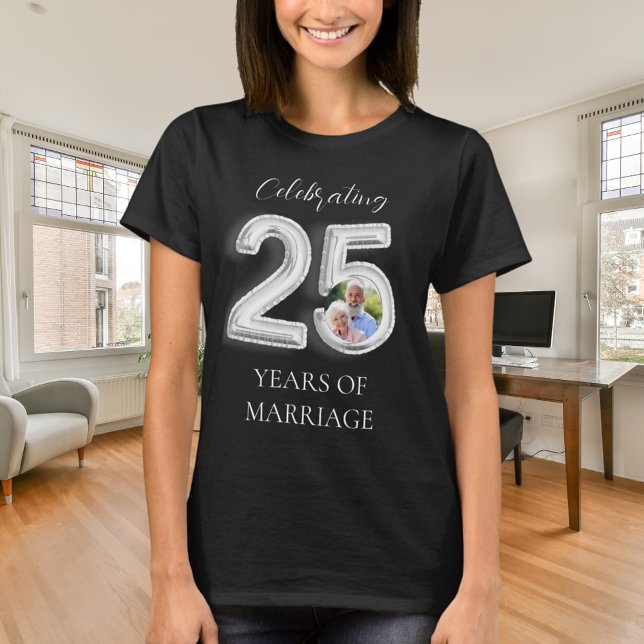 T-shirt 25e anniversaire mariage photo argent noir (Créateur téléchargé)