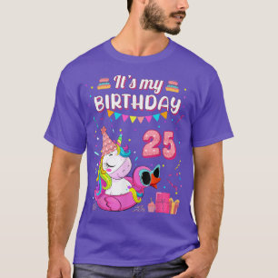 T-shirt 25th Birthday Girl Unicorn Duck Swimming Pool 25 Y