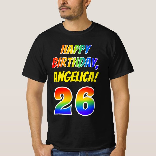 T-shirt 26e anniversaire — Bold, Fun, Rainbow 26, Nom pers (Devant)