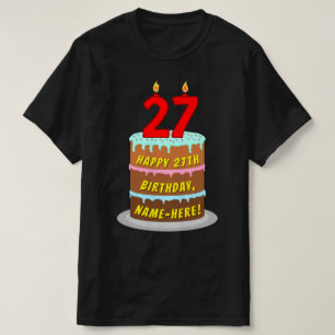 T-shirt 27e anniversaire — Fun Cake & Candles, avec nom pe