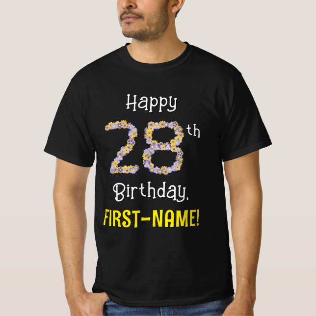 T-shirt 28e anniversaire : Fleurs florales Numéro "28" + N (Devant)