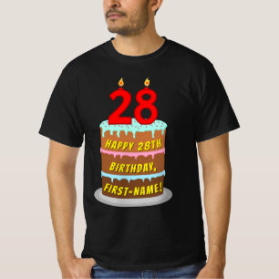 T-shirt 28e anniversaire — Fun Cake & Candles, avec nom pe