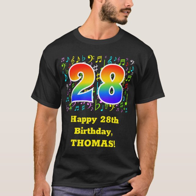 T-shirt 28e anniversaire : Symboles de musique colorée, Ar (Devant)