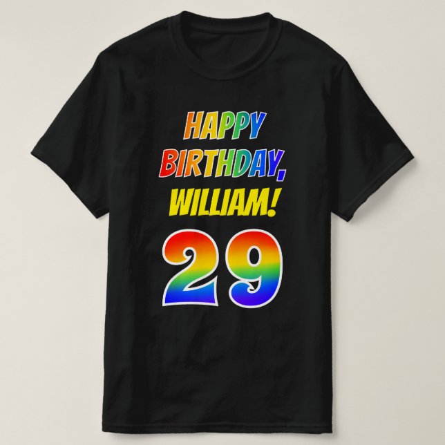 T-shirt 29e anniversaire — Bold, Fun, Rainbow 29, Nom pers (Design devant)