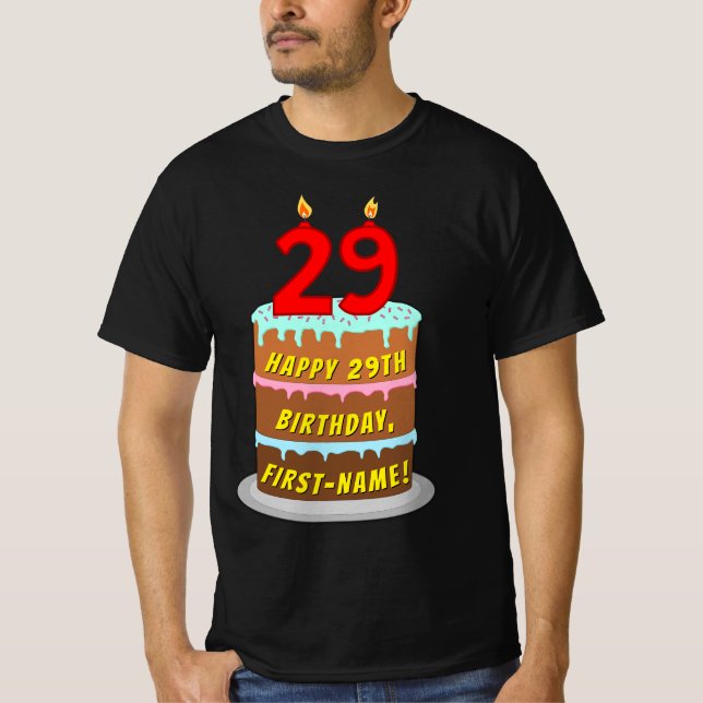 T-shirt 29e anniversaire — Fun Cake & Candles, avec nom pe (Devant)