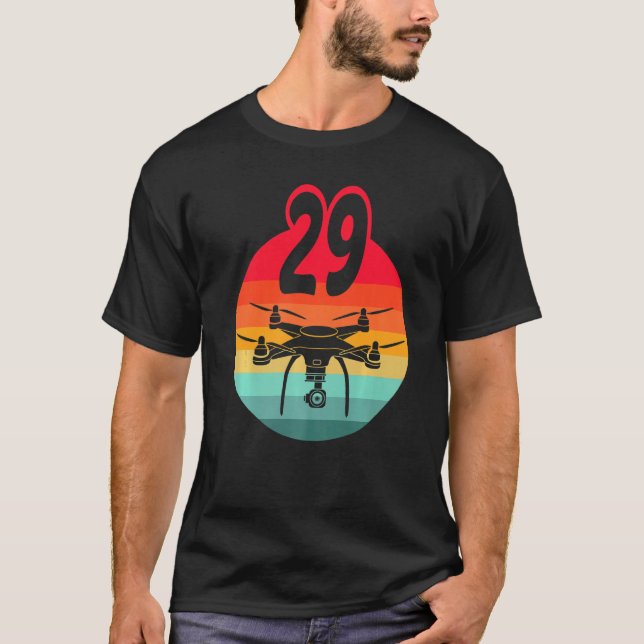 T-shirt 29e Anniversaire I Rétro Télécommande Drones Avec  (Devant)