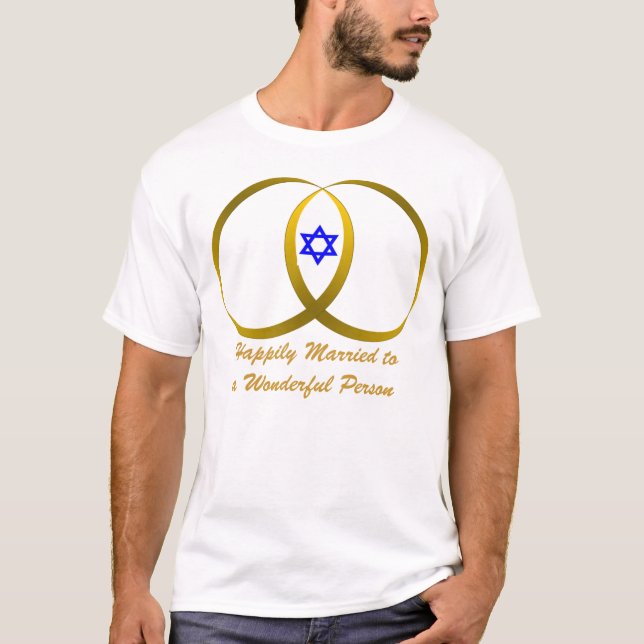 T-shirt 2 anneaux & STAR de DAVID, Joyeusement Marié (Devant)