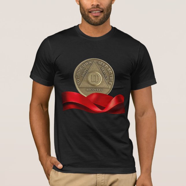 T-shirt 2 Année AA Anniversaire Coin Rouge Ruban (Devant)
