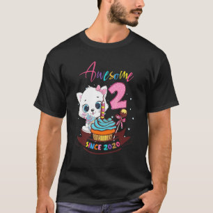 T-shirt 2 Ans 2e Anniversaire Filles Chaton Génial Si