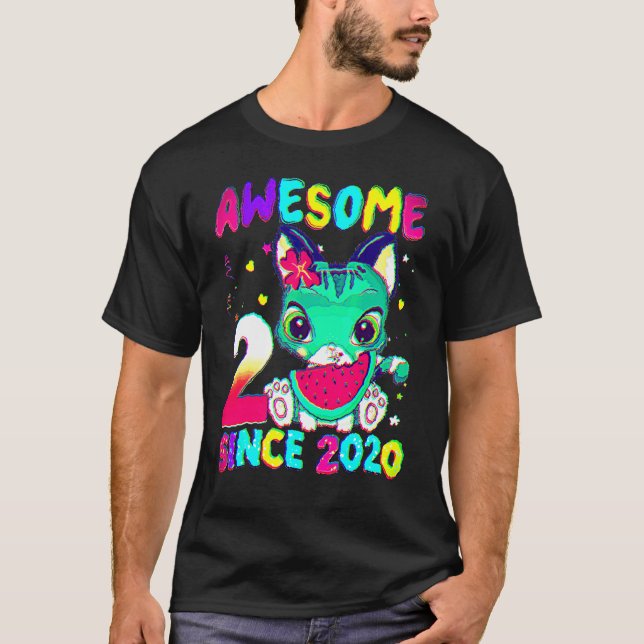 T-shirt 2 Ans 2e Anniversaire Filles Cute Chat Awesome Si (Devant)