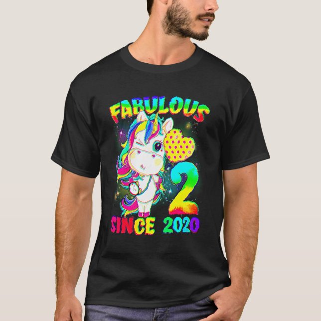 T-shirt 2 Ans 2e Anniversaire Unicorn Girl Fabulous Sin (Devant)