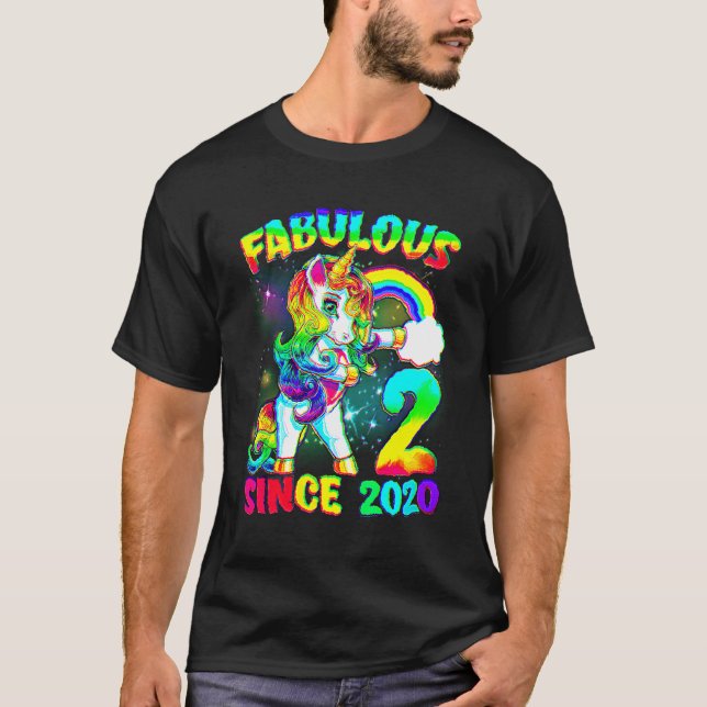 T-shirt 2 Ans 2e Anniversaire Unicorn Girl Fabulous Sin (Devant)