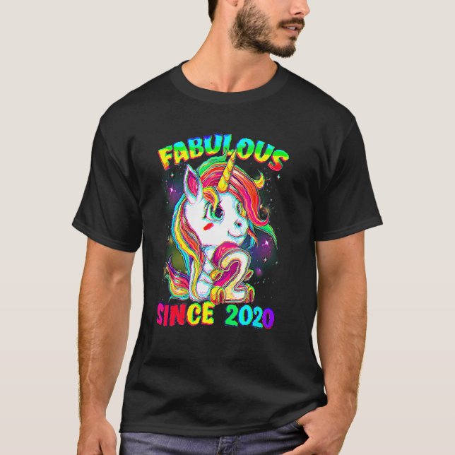 T-shirt 2 Ans 2e Anniversaire Unicorn Girl Fabulous Sin (Devant)