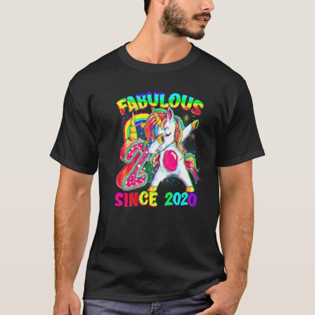 T-shirt 2 Ans 2e Anniversaire Unicorn Girl Fabulous Sin (Devant)