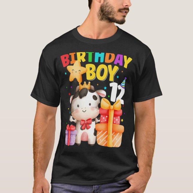 T-shirt 2 ans Anniversaire garçon 12e ferme de vache Anima (Devant)