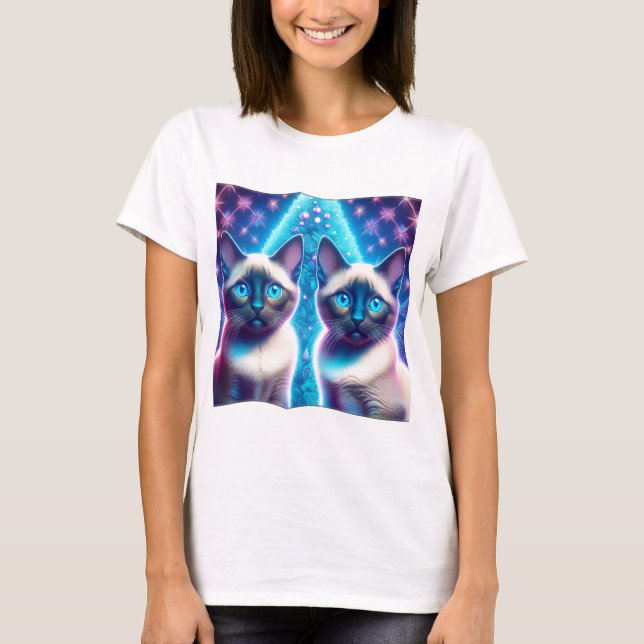 T-shirt 2 Chatons Siamois Posant Dans L'Arbre De Noël (Devant)