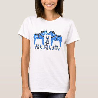 T-shirt 2 Chevaux folk Dala, delft bleu/blanc Cheval folkl
