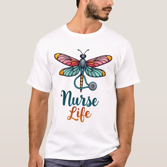 T-Shirt (2) Coloré Libellule Vie d'infirmière (Devant)