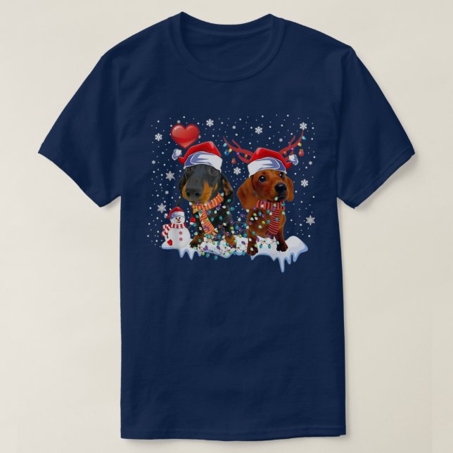 T-shirt 2 Dachshund Écharpe de Noël Arbre clair Sa (Design devant)