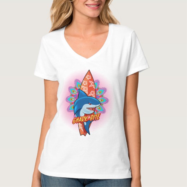T-shirt 2 de mandala de surf de morsure de requin (Devant)