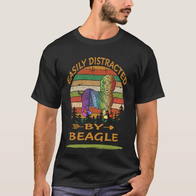 T-shirt 2 Facilement Distrait Par Beagle (Devant)