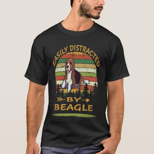 T-shirt 2 Facilement Distrait Par Beagle (Devant)