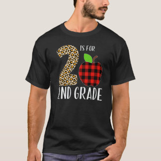 T-shirt 2 Is For 2nd Grade Teacher Leopard Buffalo Plaid S