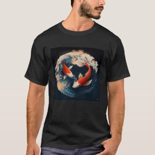 T-shirt 2 Koi Poisson nager dans une vague de style japona