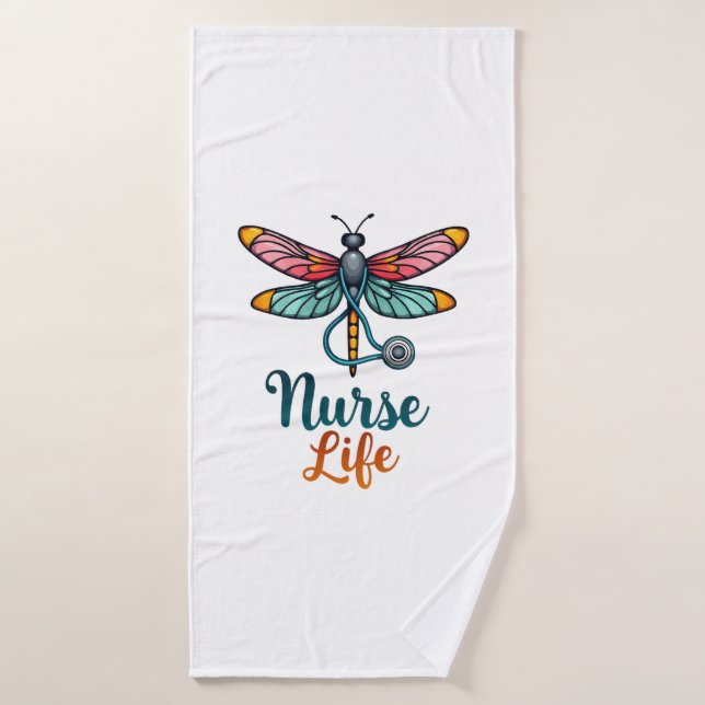 T-Shirt (2) Vie d'infirmière libellule colorée (Serviette de bain)