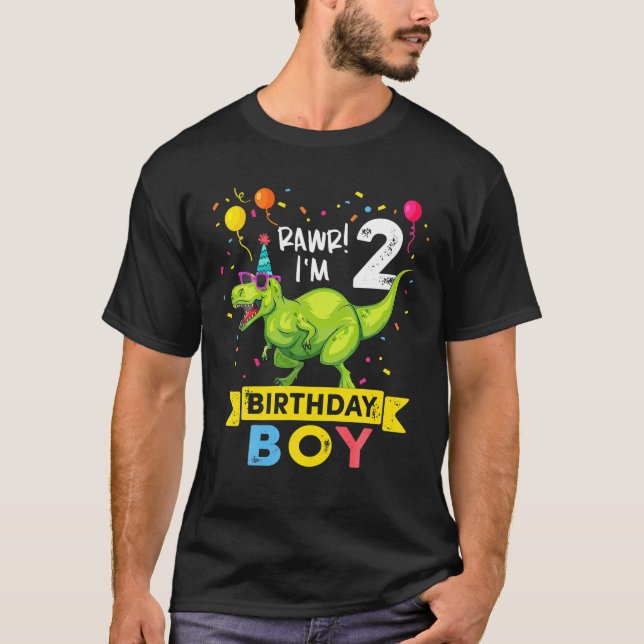 T-shirt 2 Year Old 2Nd Birthday Boy T Rex Dinosaur (Devant)