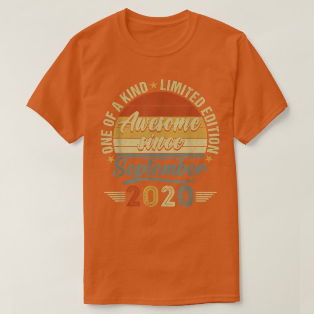 T-shirt 2 Years Old Gift Awesome Since September 2020 2nd  (Design devant)