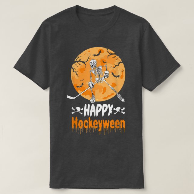 T-shirt 2AOL Happy Hockeyween Skeleton Hockey Player Hallo (Design devant)