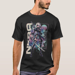 T-shirt 2B YoRHa NieR Vaporwave Rétro 80s Rose Sarcelle Po