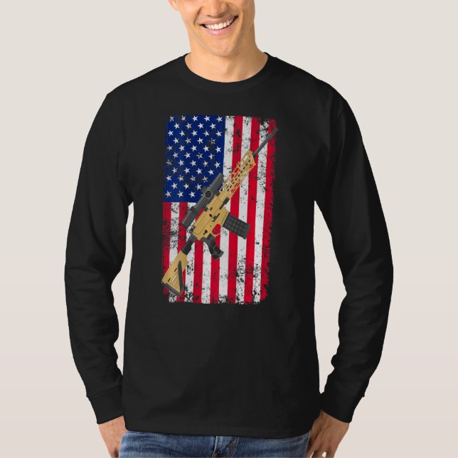 T-shirt 2e Amendement Sur Le Drapeau Américain Usa Rifle G (Devant)