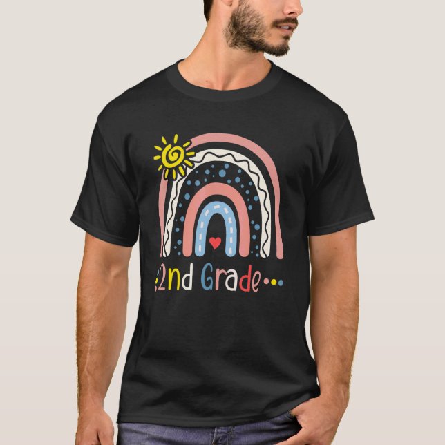 T-shirt 2e année Boho Arc-en-ciel Enseignant Élève Rentrée (Devant)