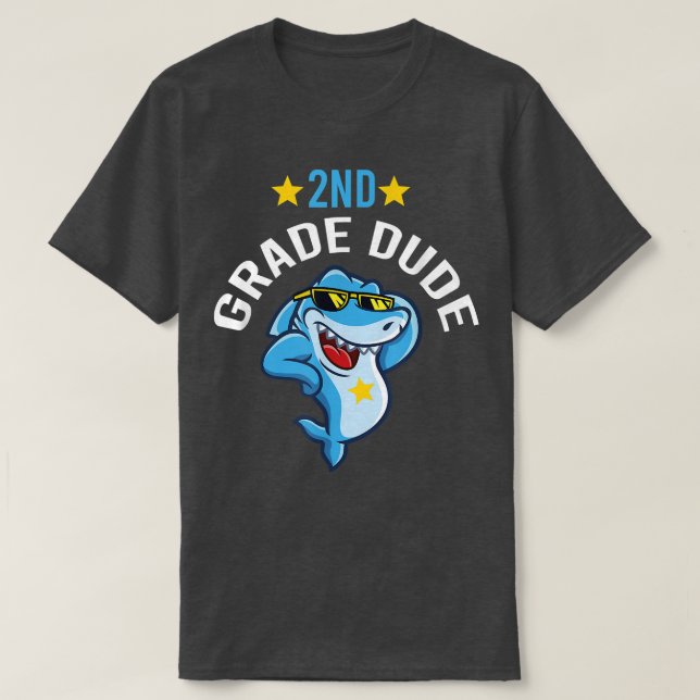 T-shirt 2e année Dude Cool Shark Funny Second Grade Back  (Design devant)