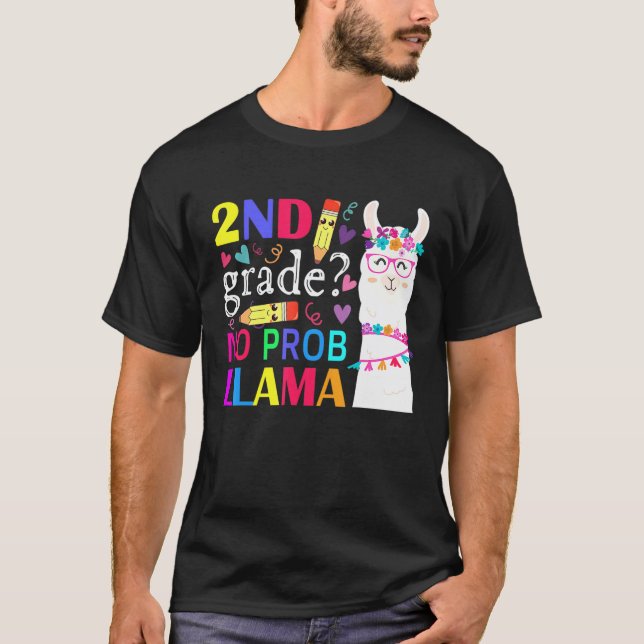 T-shirt 2e année sans problème lama enseignant élève 100e  (Devant)