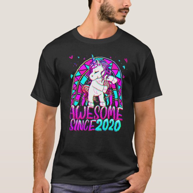 T-shirt 2e Anniversaire Arc-en-ciel 2 ans Flossing Unicorn (Devant)
