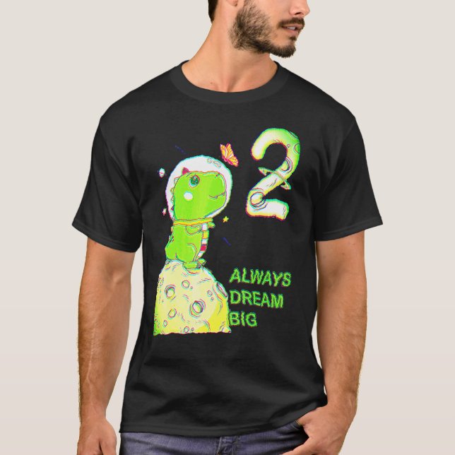 T-shirt 2e anniversaire Astronaut de deux ans T Rex Dinosa (Devant)