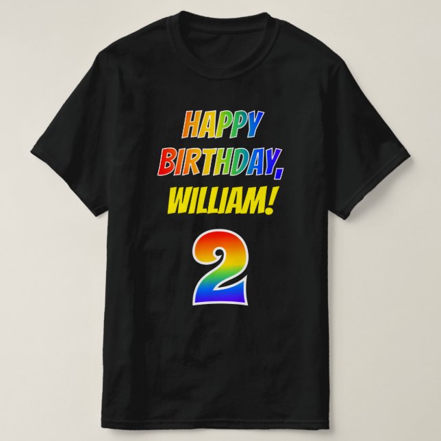 T-shirt 2e anniversaire — Bold, Fun, Rainbow 2, Nom person (Design devant)