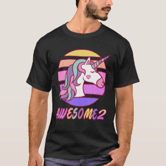 T-shirt 2E Anniversaire Fille Awesome Coloré Unicorn Visag