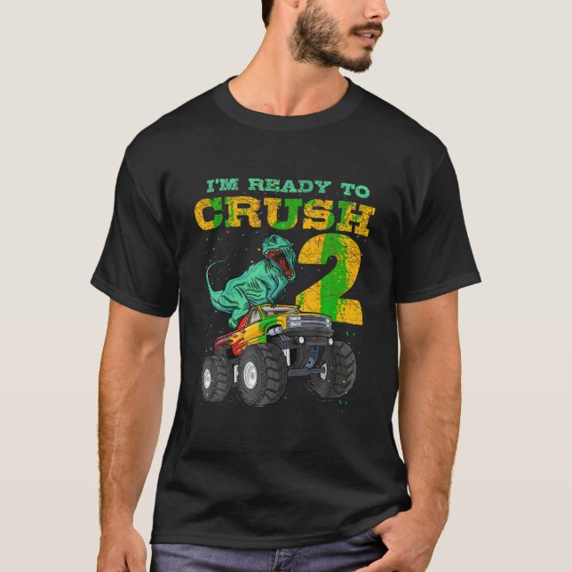 T-shirt 2e anniversaire Monster Truck Dino 2 ans Anniversa (Devant)