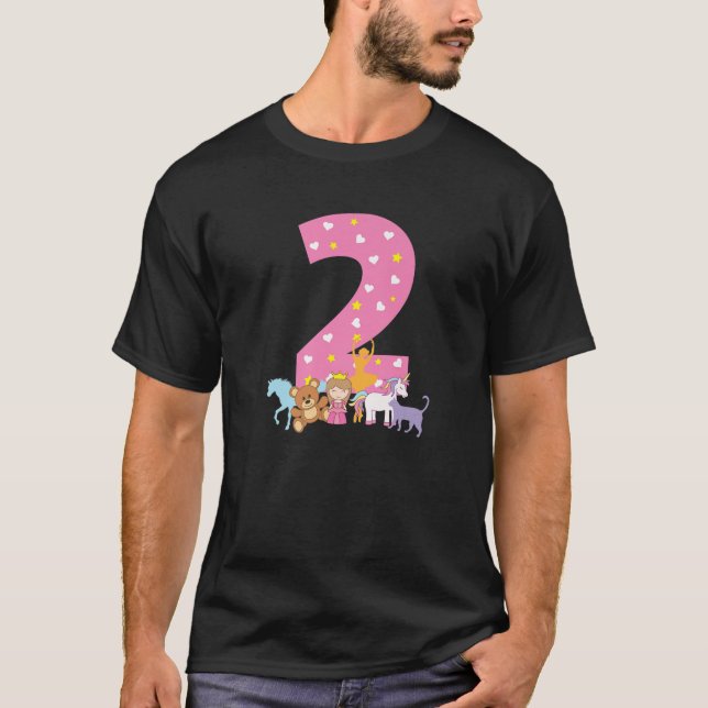 T-shirt 2E Deuxième Anniversaire Unicorne Teddy Bear Heart (Devant)