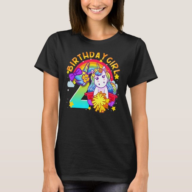 T-shirt 2ème anniversaire Unicorn Pom-pom girl Girl Rainbo (Devant)