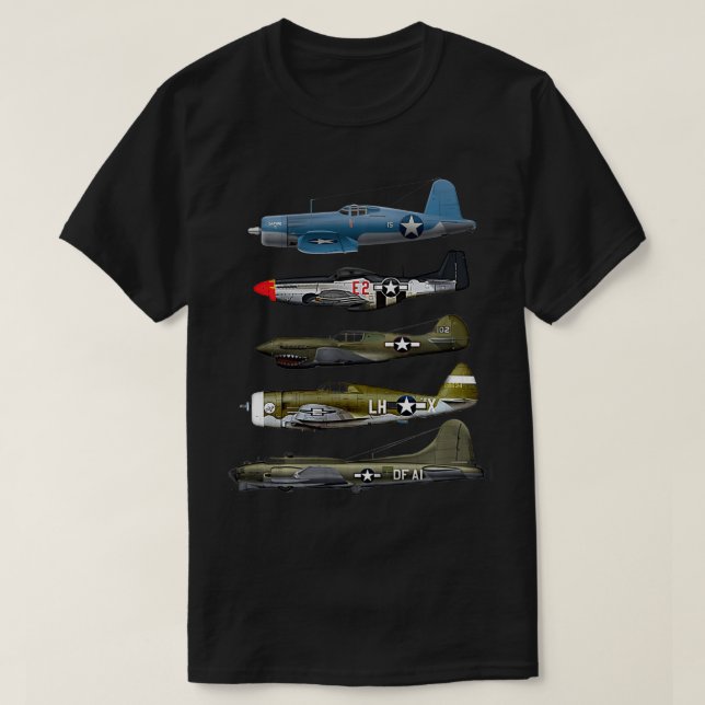 T-shirt 2ÈME GUERRE MONDIALE Warplane B17 P51 Mustang F4U  (Design devant)